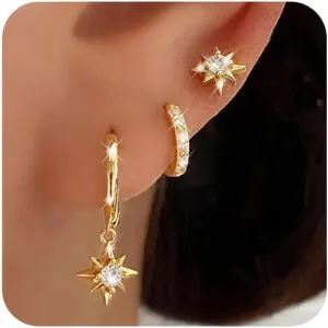 Small Gold Hoop Earring Sets for Women Trendy, Dainty Stud Earrings 14K Gold Plated Hypoallergenic Cartilage Dangle Huggies Hoop Earring Stacks Gold Jewelry for Women Girls Gifts