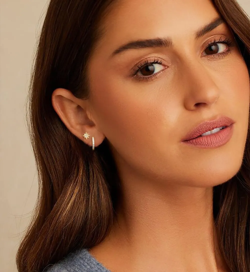 Small Gold Hoop Earring Sets for Women Trendy, Dainty Stud Earrings 14K Gold Plated Hypoallergenic Cartilage Dangle Huggies Hoop Earring Stacks Gold Jewelry for Women Girls Gifts