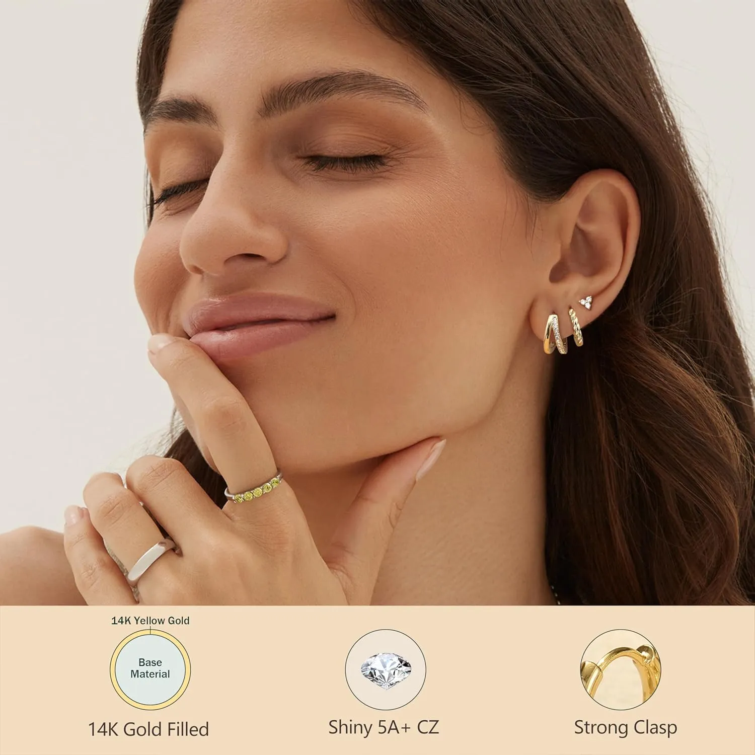 Small Gold Hoop Earrings for Women - Hypoallergenic 14K Gold Plated Surgical Steel Chunky Huggie Earings Stacks Set Dainty Cute Silver Cartilage Flat Back Stud Jewelry Trendy 4 Pairs