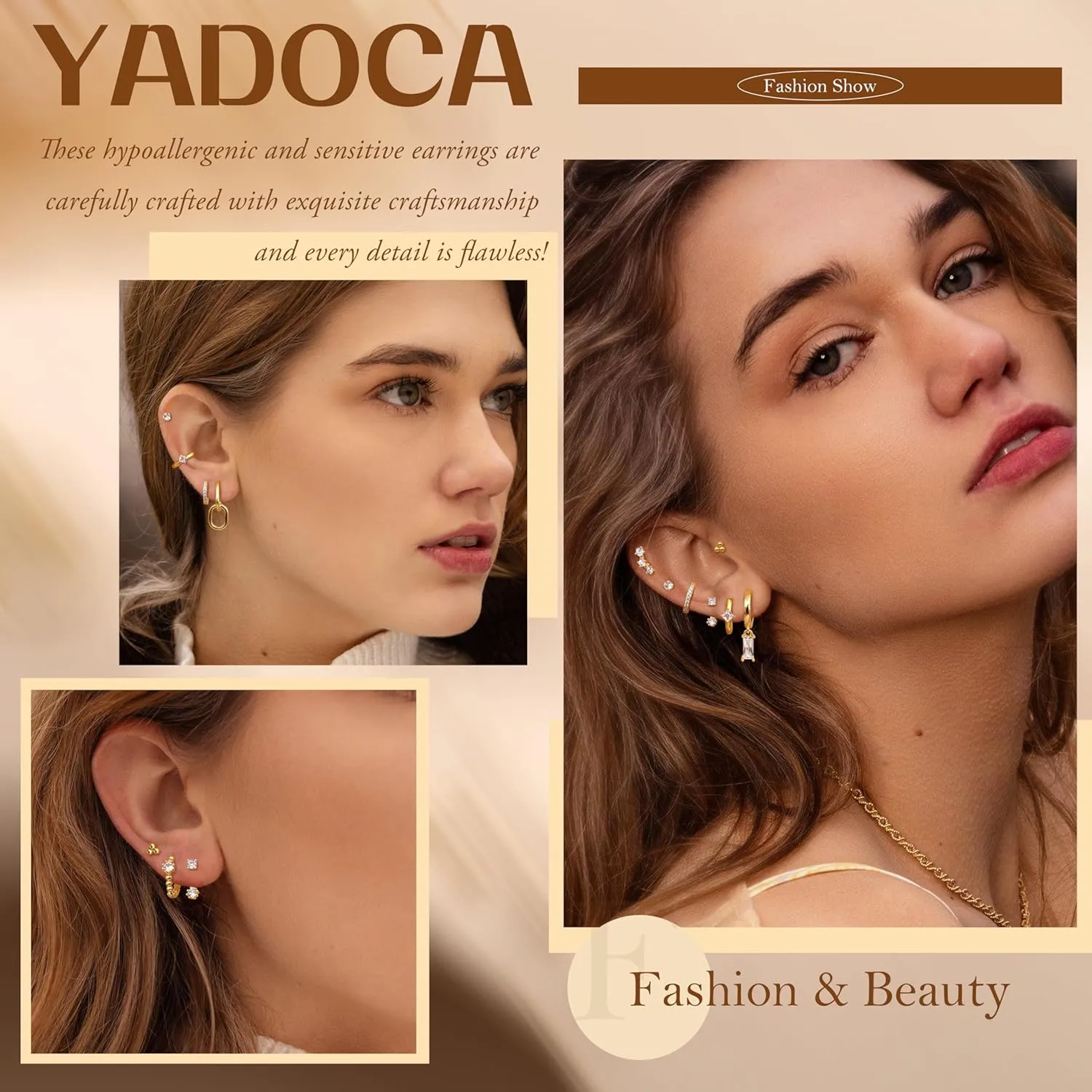 Small Gold Hoop Earrings Set for Women - 14K Gold Plated Hypoallergenic Huggie Hoop Studs Earring Stacks for Sensitive Ears - Cartilage Earring Sets for Multiple Piercing 8 Pairs