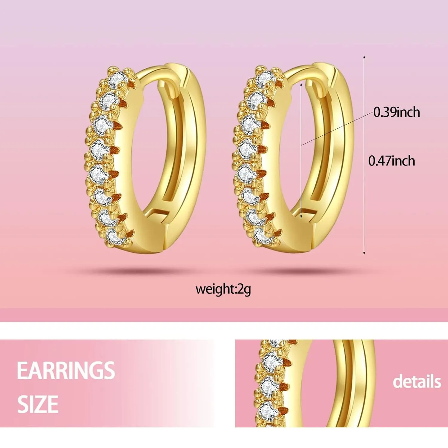 Small Gold Hoops Huggie Earrings for Women Gold Plated Dainty Cubic Zirconia,CZ Mini Huggie Bead Cartilage Earring Hypoallergenic Hoop Earrings for Girls Women (Gold - Red Diamond)