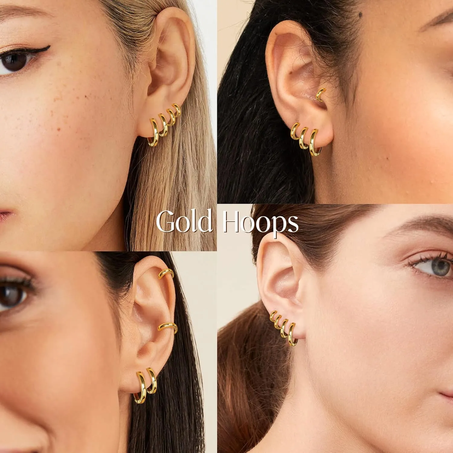 Small Gold Huggie Hoop Earrings Set for Women Men Hypoallergenic 14K Gold Plated Stack Cartilage Earrings, Multiple Piercing Lightweight Mini Thin Cute Dainty Trendy Clip On Jewelry Set Gifts for Women