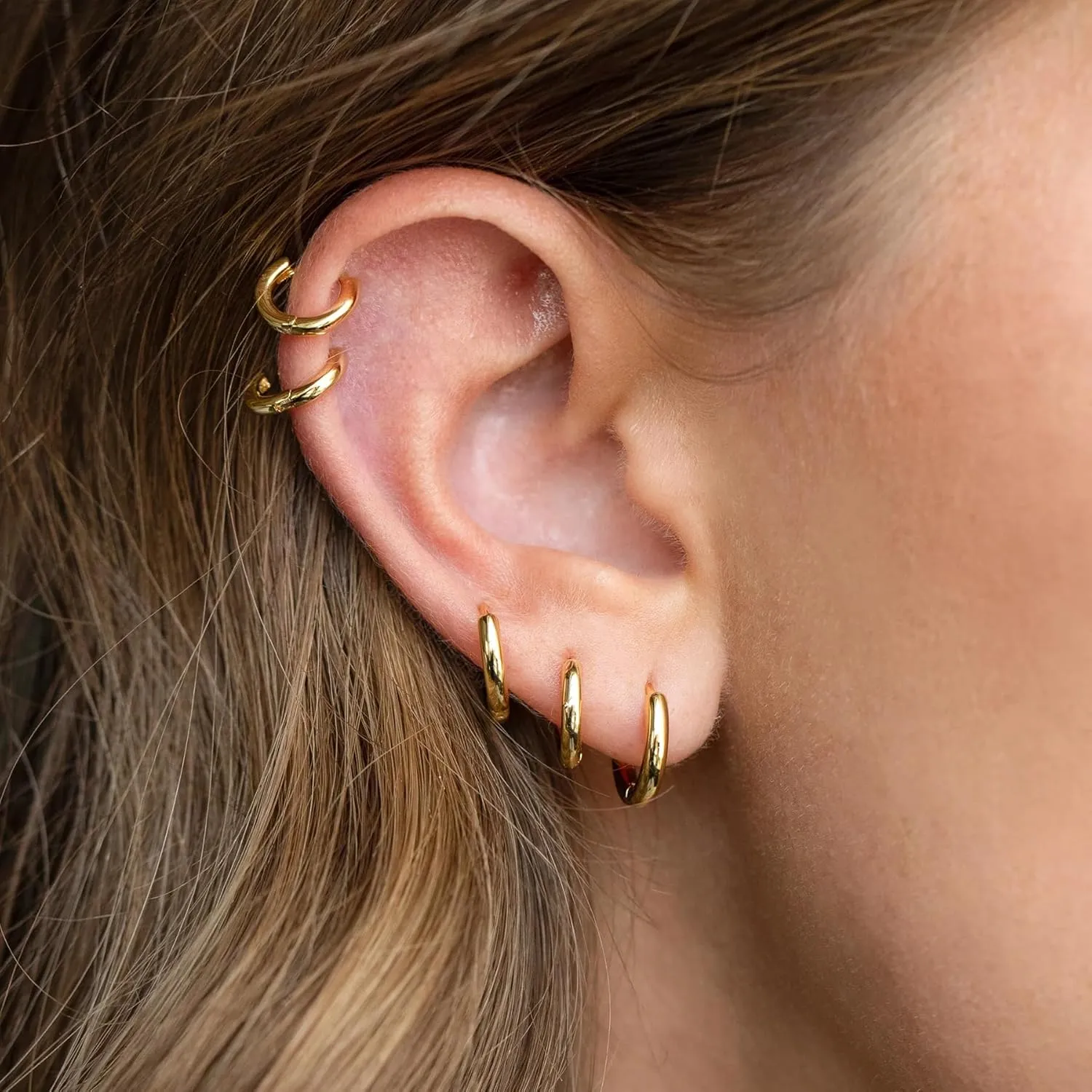 Small Gold Huggie Hoop Earrings Set for Women Men Hypoallergenic 14K Gold Plated Stack Cartilage Earrings, Multiple Piercing Lightweight Mini Thin Cute Dainty Trendy Clip On Jewelry Set Gifts for Women