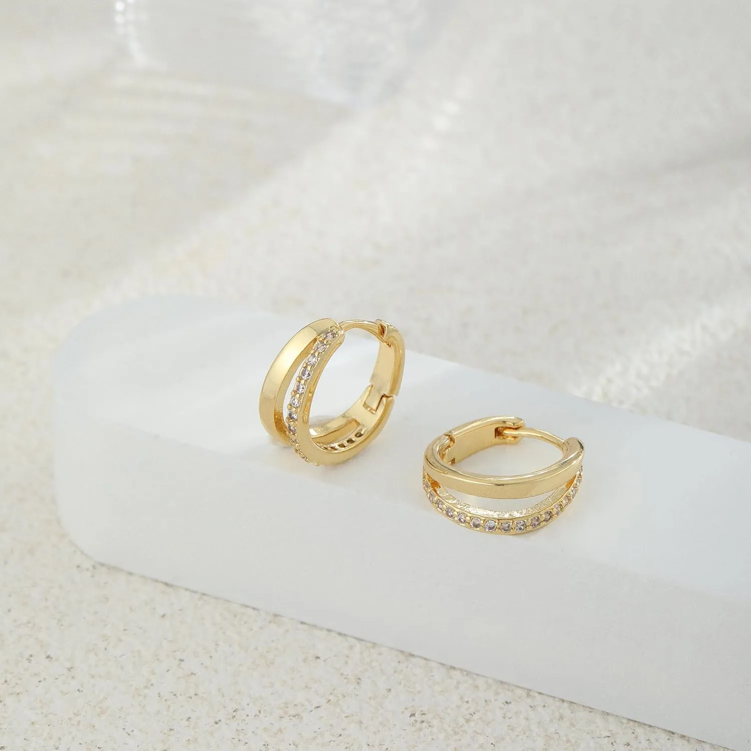 Small Hoop Earrings for Women,14K Gold/Sterling Silver Plated CZ Huggie Earrings Simple Minimalism Earrings Stud Dainty Diamond Earrings