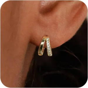 Small Hoop Earrings for Women,14K Gold/Sterling Silver Plated CZ Huggie Earrings Simple Minimalism Earrings Stud Dainty Diamond Earrings