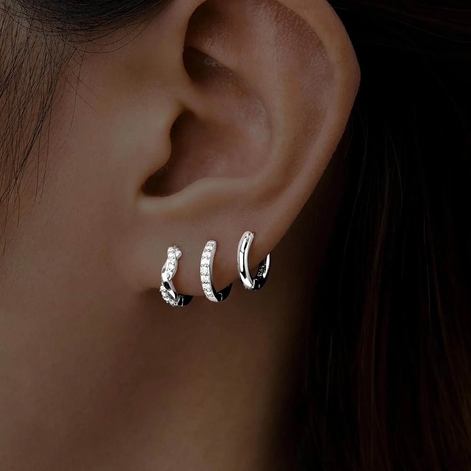 Small Sterling Silver Huggie Hoop Earrings Set for Women, Silver Earrings for Multiple Piercing Hypoallergenic Lightweight Trendy Jewelry, Dainty Cartilage Cubic Zircon Earrings for Women's Christmas Gifts