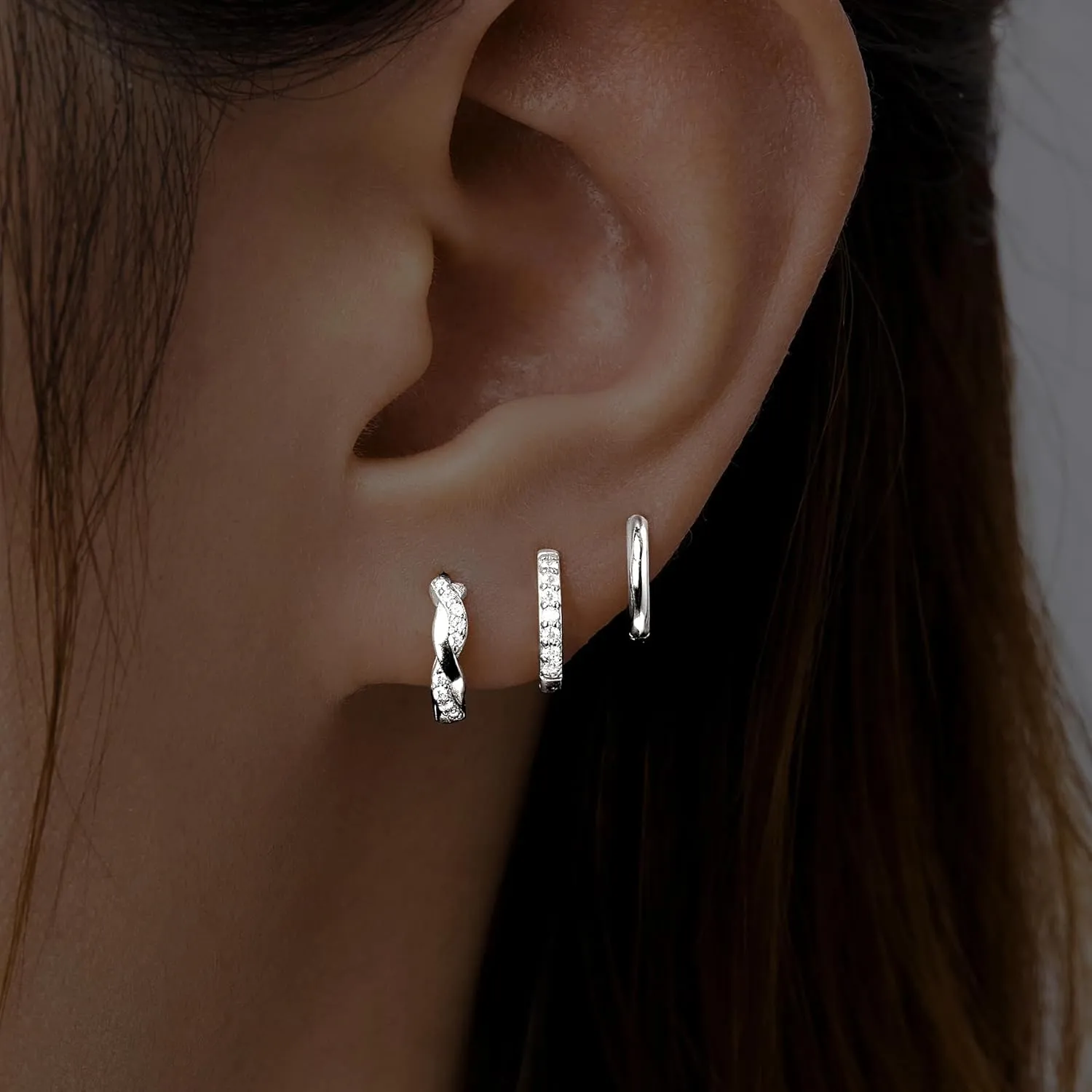Small Sterling Silver Huggie Hoop Earrings Set for Women, Silver Earrings for Multiple Piercing Hypoallergenic Lightweight Trendy Jewelry, Dainty Cartilage Cubic Zircon Earrings for Women's Christmas Gifts