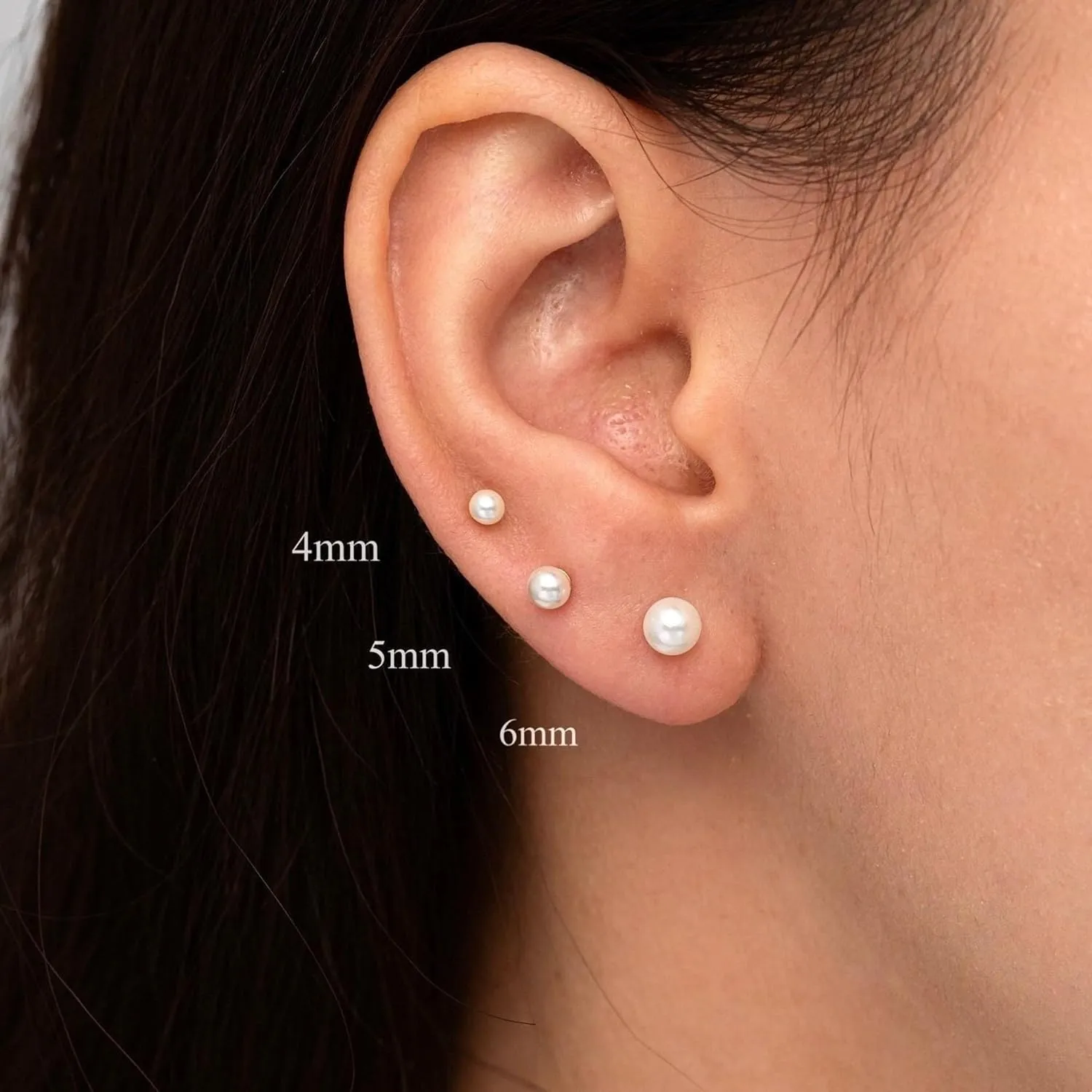 SmileBelle 2pairs Titanium Flat Back Earrings, Silver Pearl Stud Earrings for Women Screw Back Studs for Girls Cartilage Silver Nap Sleep Earrings Helix Jewelry4 6mm)