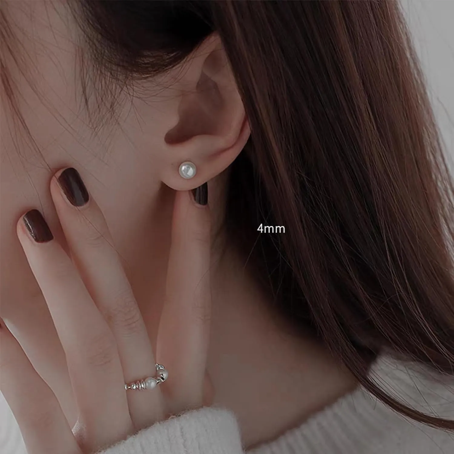 SmileBelle 2pairs Titanium Flat Back Earrings, Silver Pearl Stud Earrings for Women Screw Back Studs for Girls Cartilage Silver Nap Sleep Earrings Helix Jewelry4 6mm)