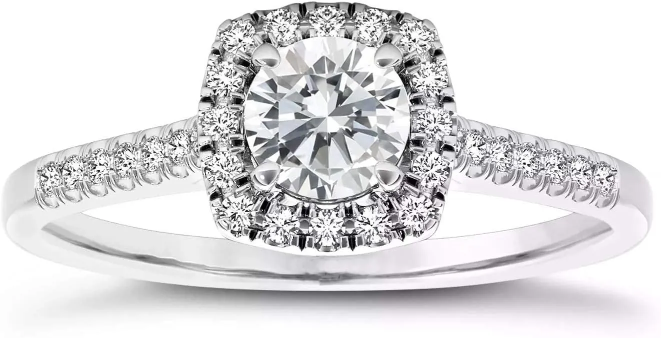 Solid 10K/14K/18K White Gold Engagement Ring for Women 1.5 Carat (ctw) Moissanite Engagement Ring Wedding Ring Jewelry Gifts for Her Personalized Any Name