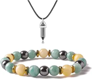 SOOWOOT Triple Protection Bracelet - Energy Healing Citrine & Hematite Set for Men and Women, Bringing Luck, Wealth & Prosperity
