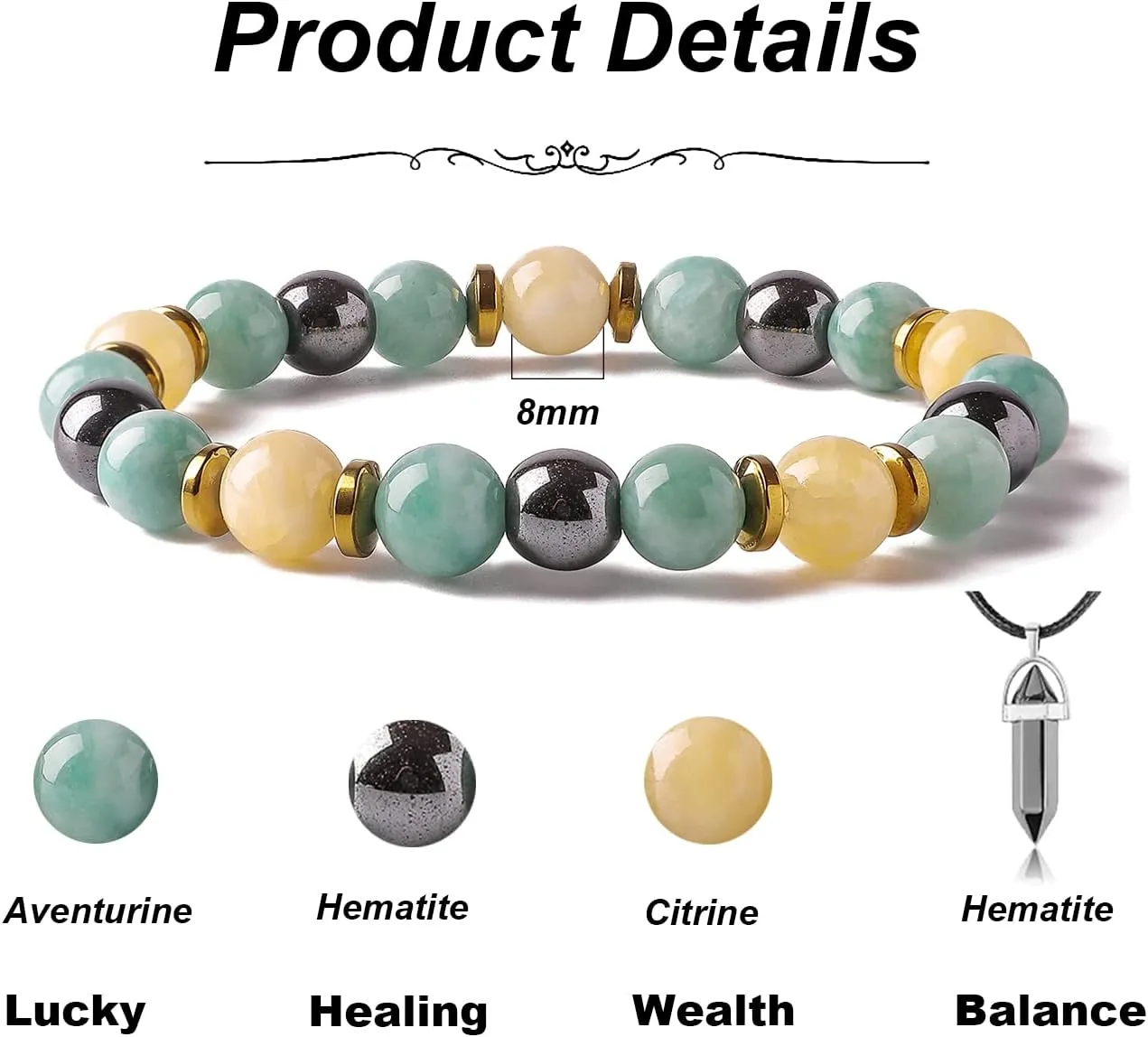 SOOWOOT Triple Protection Bracelet - Energy Healing Citrine & Hematite Set for Men and Women, Bringing Luck, Wealth & Prosperity