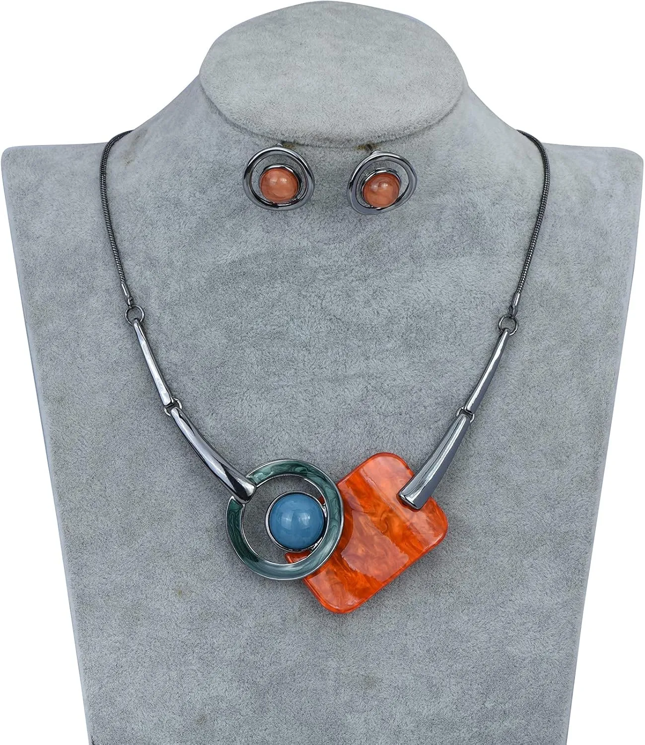 Square Circle Shape Bib Statement Necklaces and Earrings Jewelry Sets for Women Chunky Necklace Dinner Party Wedding Jewelry