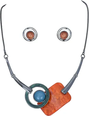 Square Circle Shape Bib Statement Necklaces and Earrings Jewelry Sets for Women Chunky Necklace Dinner Party Wedding Jewelry