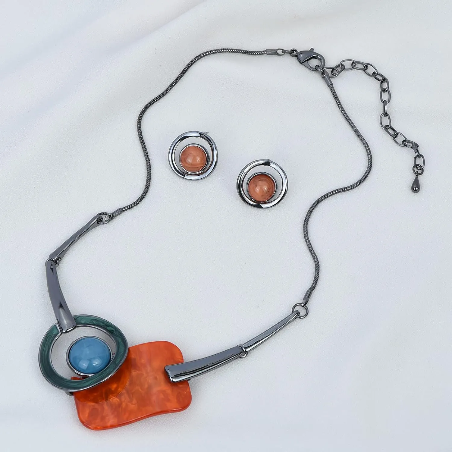 Square Circle Shape Bib Statement Necklaces and Earrings Jewelry Sets for Women Chunky Necklace Dinner Party Wedding Jewelry
