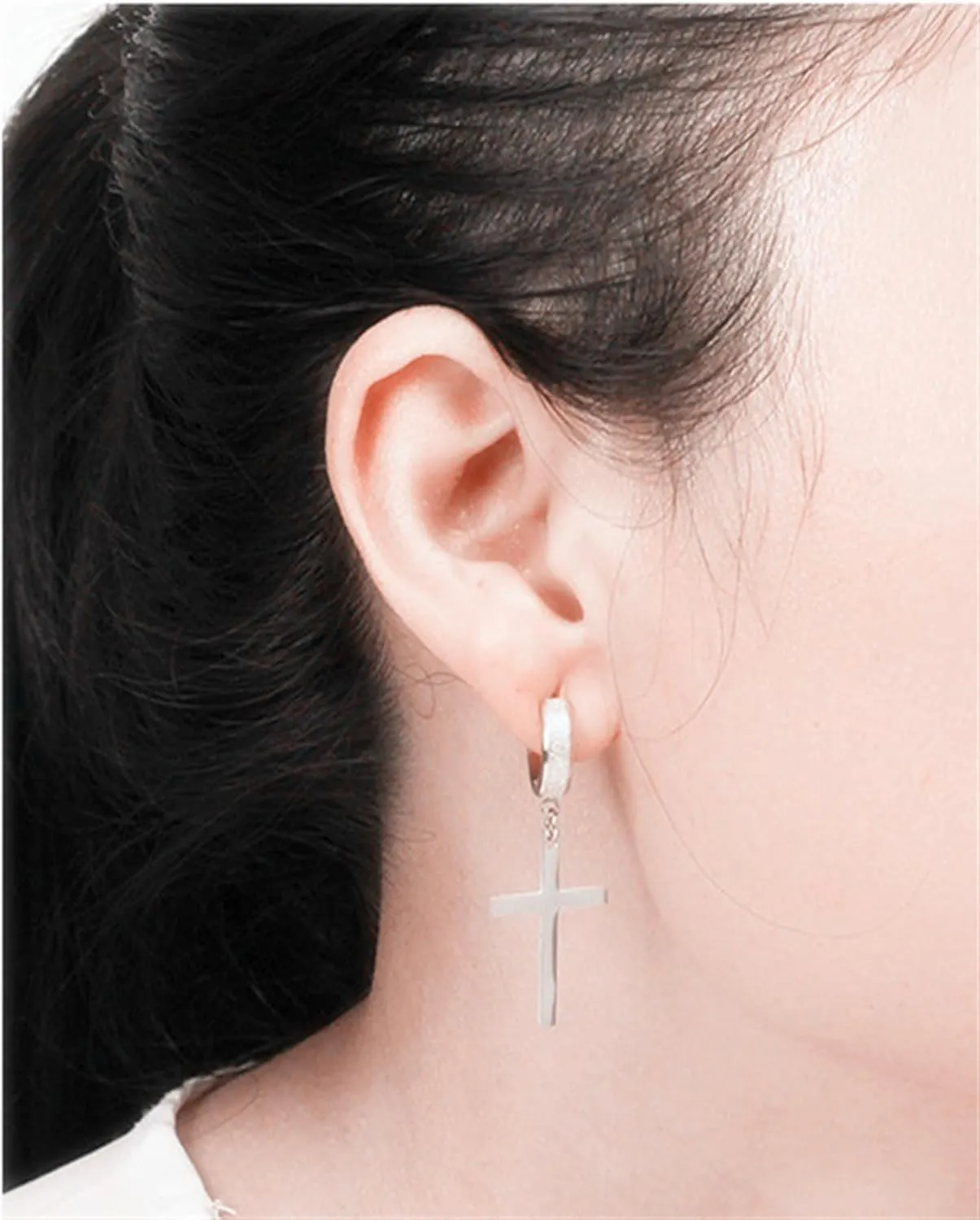 Stainless Steel Cross Huggie Hoop Earrings for Men Women Hypoallergenic Cool Punk Personality Round Circle Cross Tassel Gold Silver Black Plated Dangled Hinged Earrings for Unisex Minimalist Fashion Jewelry Gifts