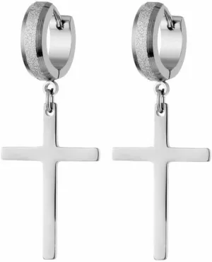 Stainless Steel Cross Huggie Hoop Earrings for Men Women Hypoallergenic Cool Punk Personality Round Circle Cross Tassel Gold Silver Black Plated Dangled Hinged Earrings for Unisex Minimalist Fashion Jewelry Gifts