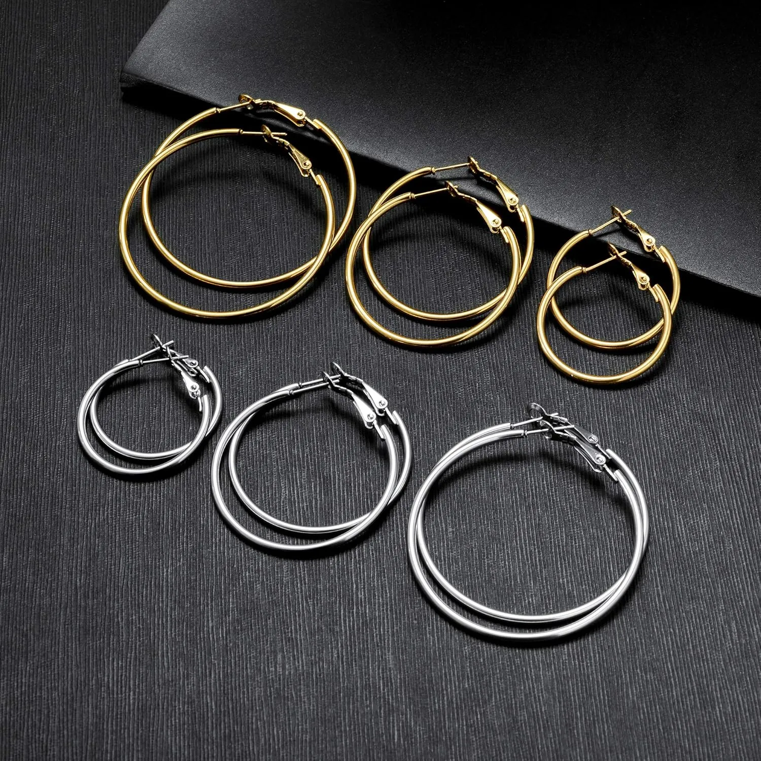 Stainless Steel Gold/Silver Plated Hoop Earrings for Women, Hypoallergenic 14k Gold Hoops Huggie Earrings Lightweight Cartilage Small CZ Ball Flatback Studs Earring Pack for Multiple Piercing