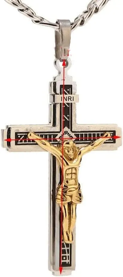 Stainless Steel Religious Crucifix Jesus Cross Necklace Pendant Multilayer Jesus Christ Crucifix Necklaces with 24'' Chain (Large)