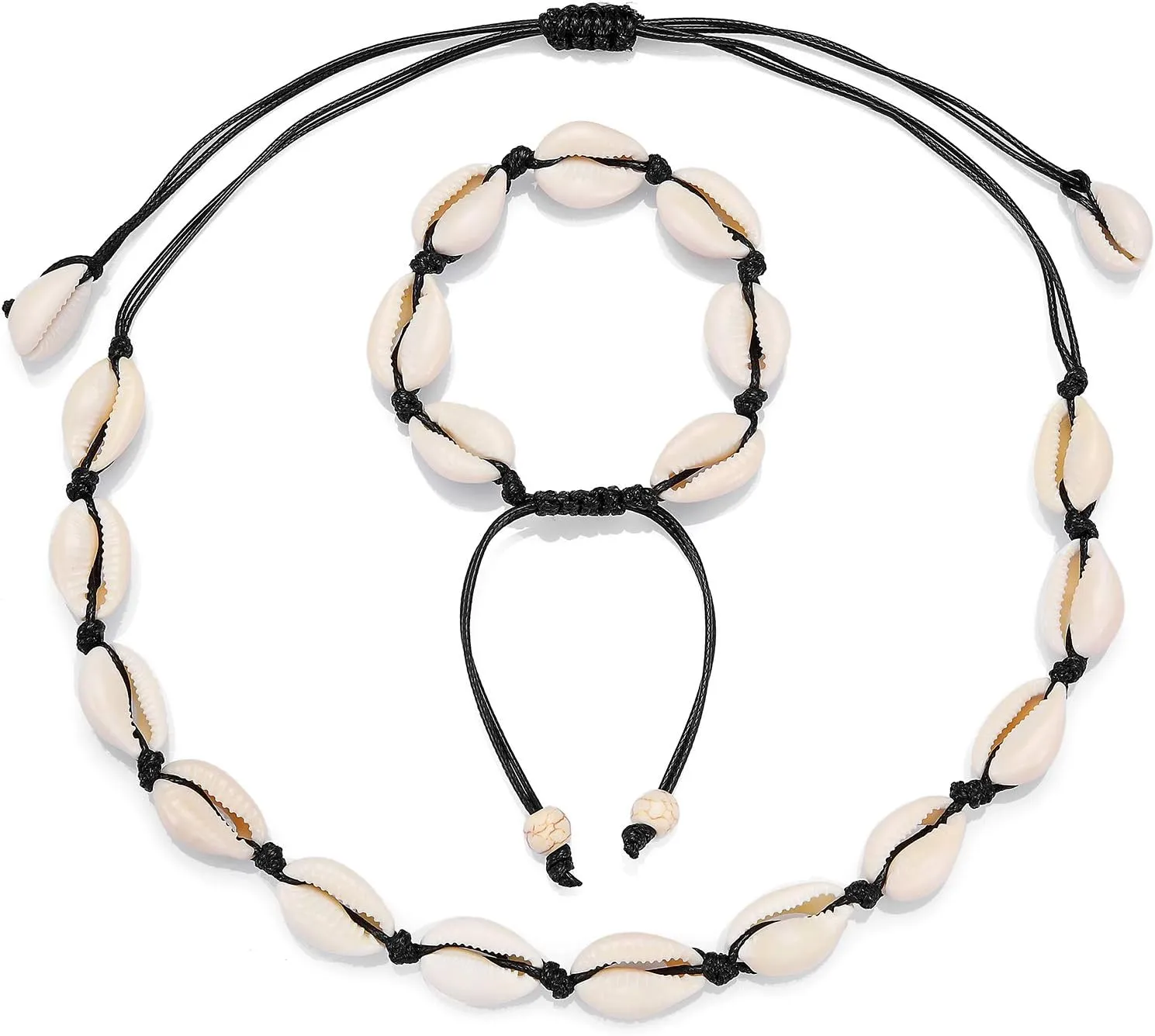 Starain 2Pcs Shell Necklace Anklet for Women Handmade Adjustable Puka Beach Shell Necklace Set