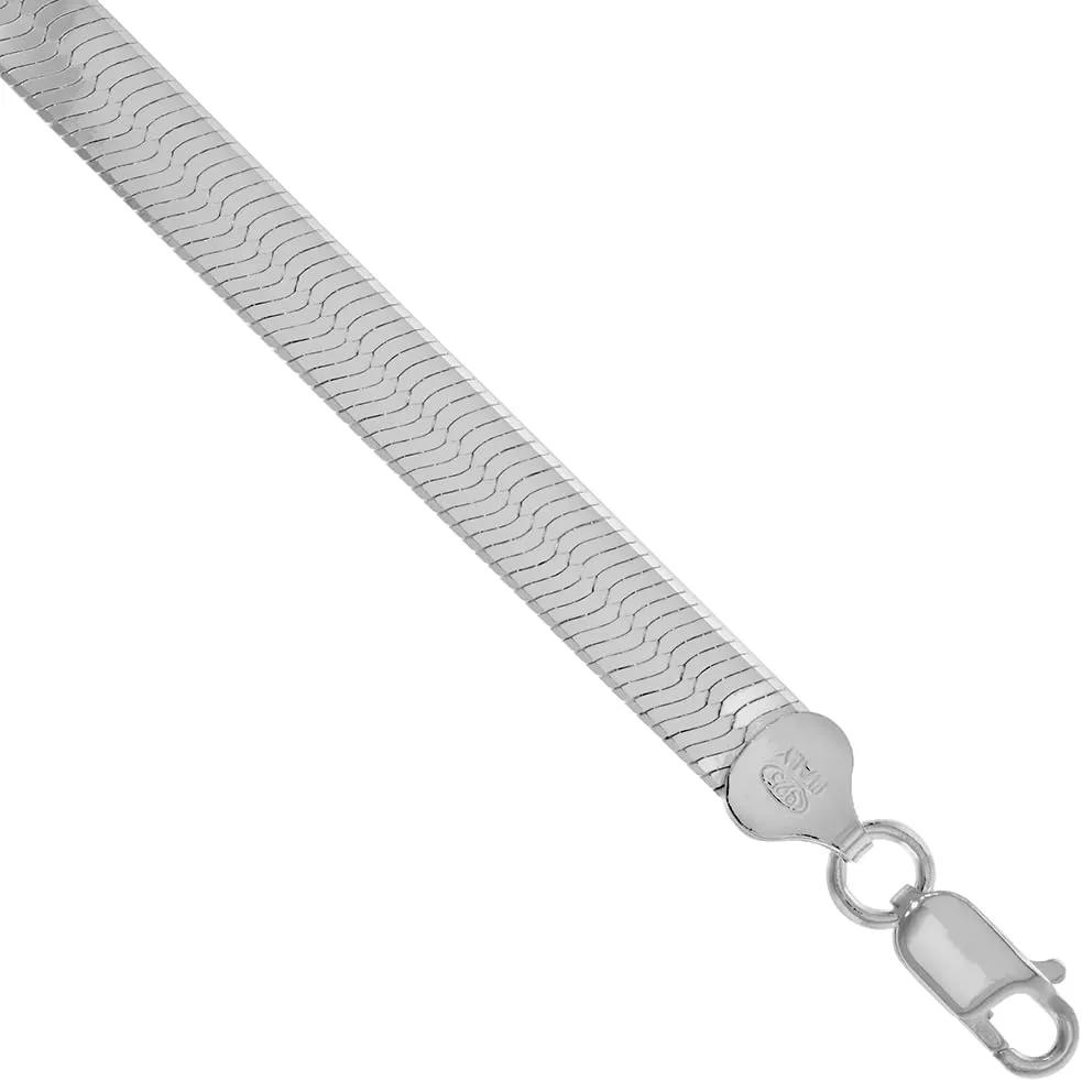 Sterling Silver 7mm Herringbone Necklaces & Bracelets for Women and Men Beveled Edges Nickel Free Italy 7-30 inch