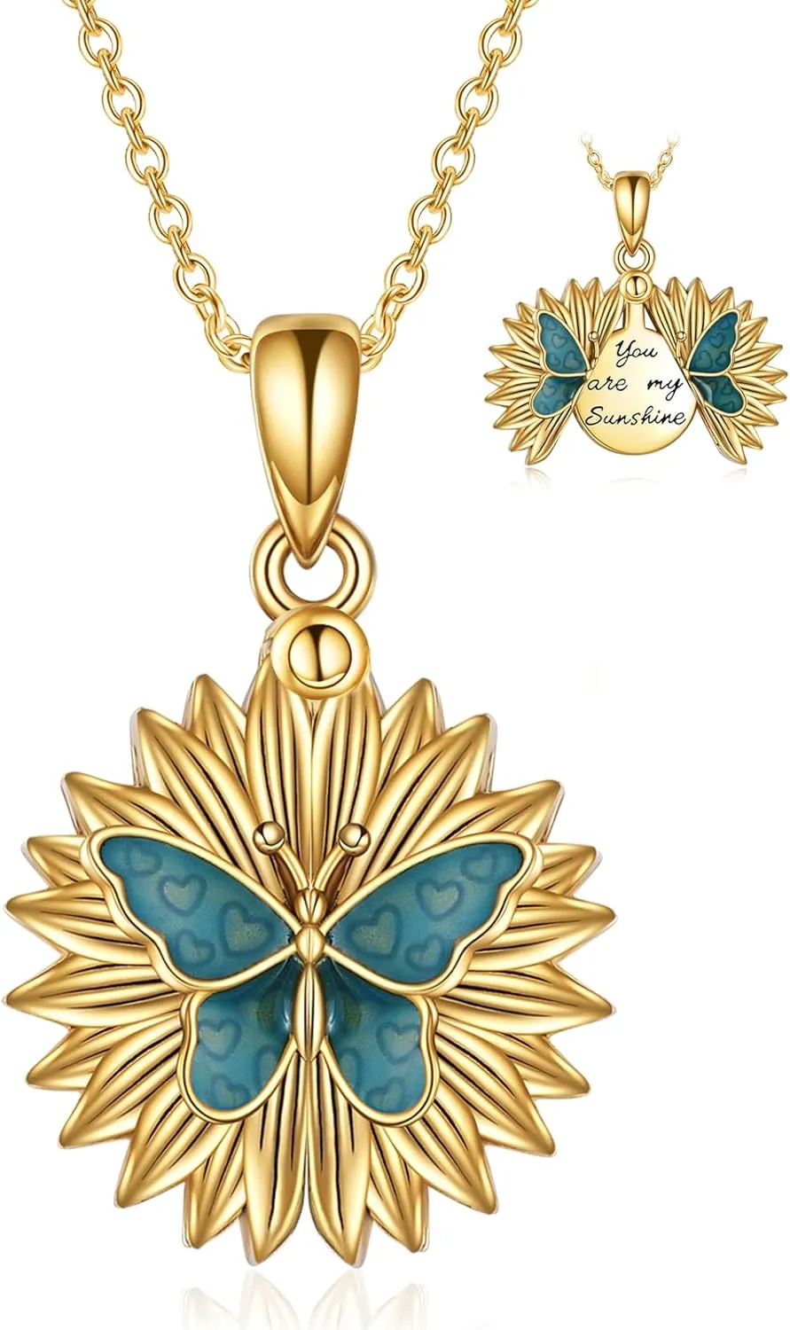 Sterling Silver Sunflower Locket Necklace You Are My Sunshine Engraved Pendant Necklaces Anniversary Jewelry for Her