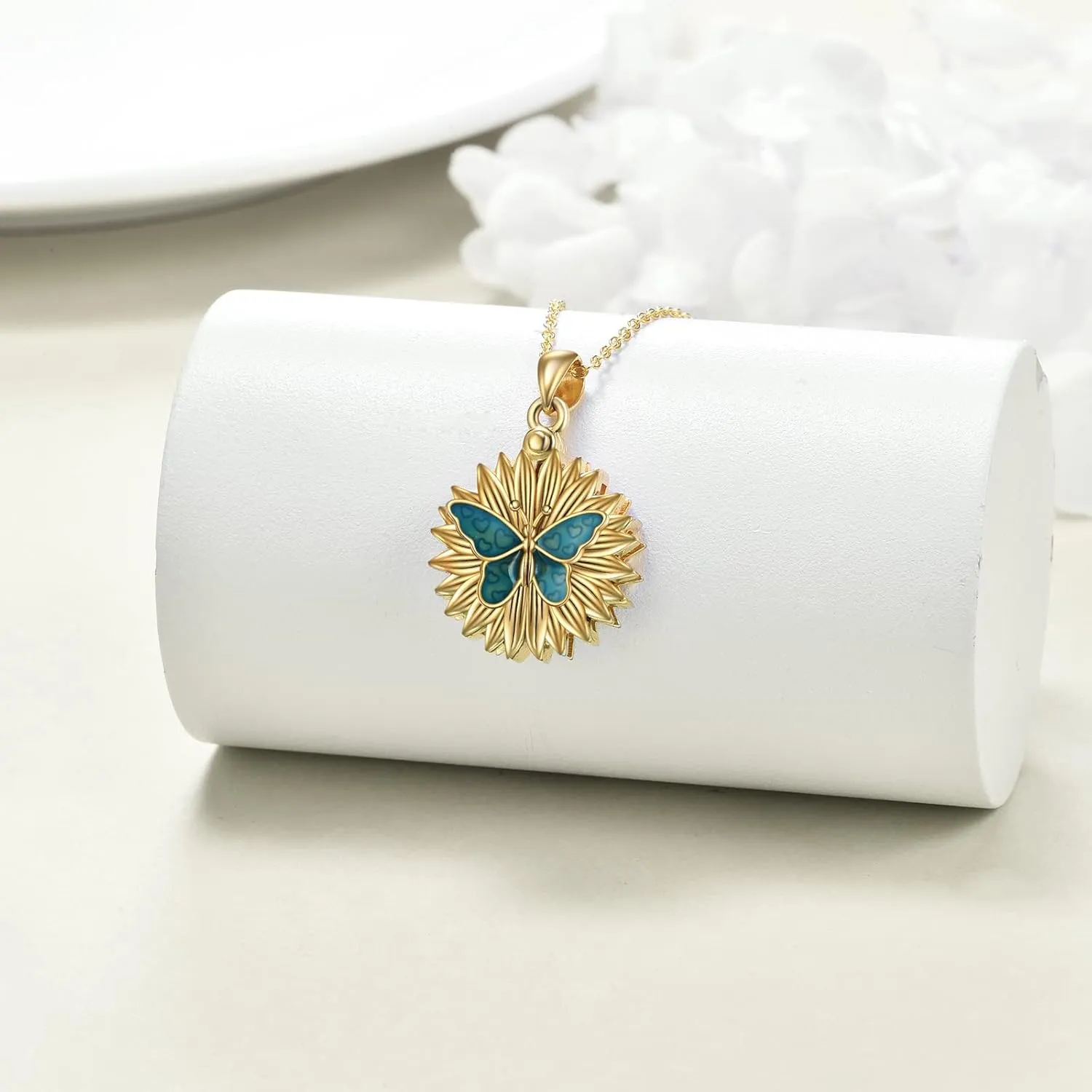 Sterling Silver Sunflower Locket Necklace You Are My Sunshine Engraved Pendant Necklaces Anniversary Jewelry for Her