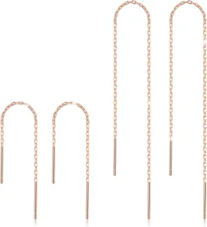 Sterling Silver Threader Chain Earrings Dangle Gold Plated,Hypoallergenic and Lightweight Dainty Earrings 2 Pairs