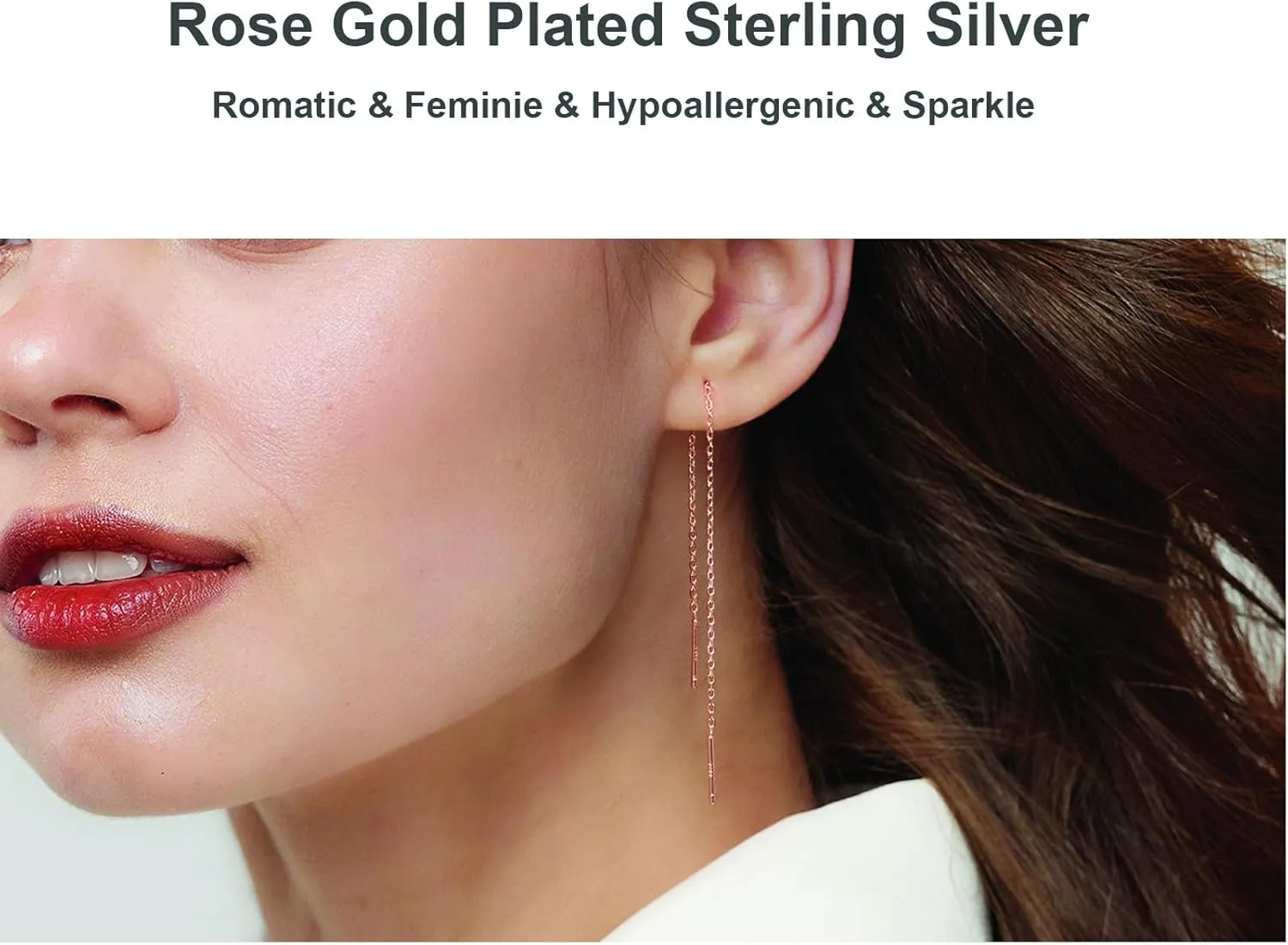 Sterling Silver Threader Chain Earrings Dangle Gold Plated,Hypoallergenic and Lightweight Dainty Earrings 2 Pairs