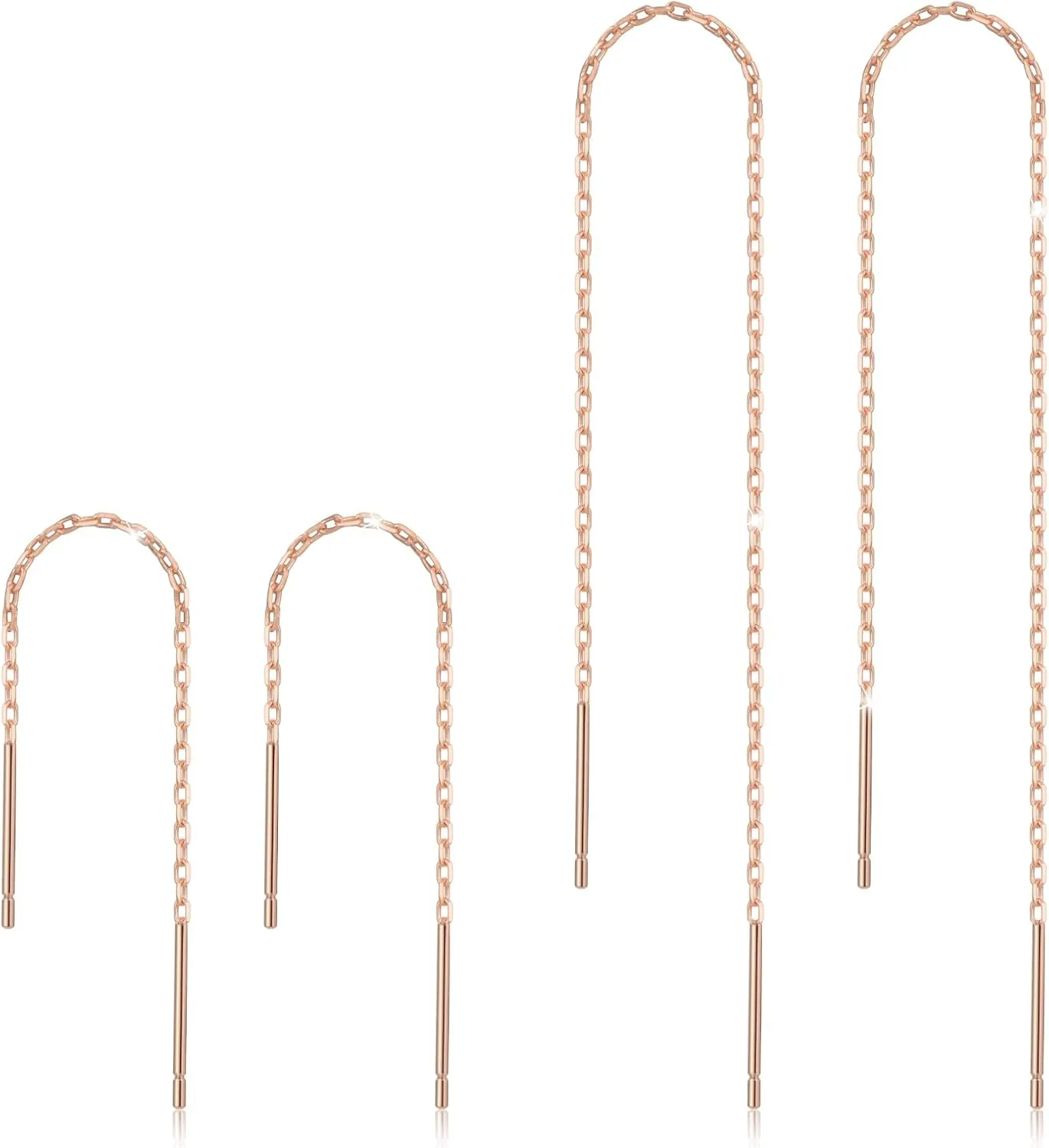 Sterling Silver Threader Chain Earrings Dangle Gold Plated,Hypoallergenic and Lightweight Dainty Earrings 2 Pairs