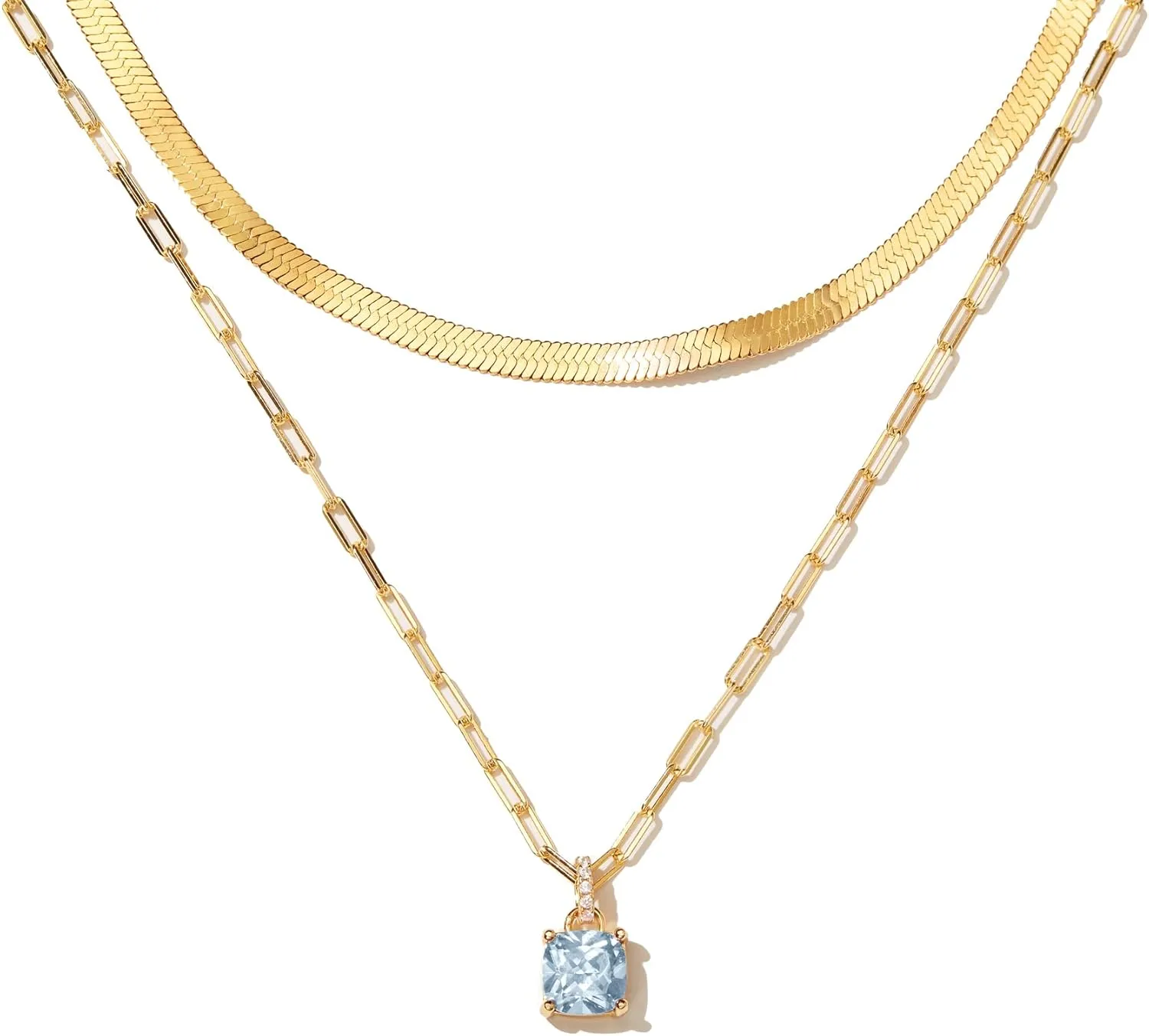 STORYJEWELLERY Birthstone Necklace for Women, Gold Layered Necklaces for Women, 18K Gold Plated Layering Pendant Snake Herringbone Paperclip Chain Necklace Choker Jewelry Gift for Women(P 03)
