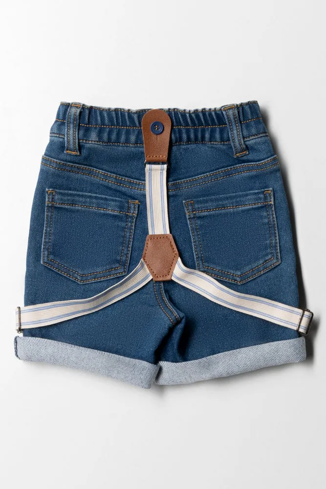 Styled Denim Braced Shorts Indigo Wash