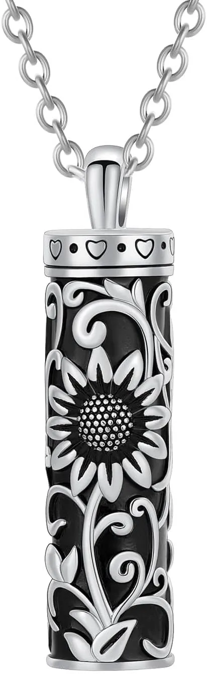 Sunflower Urn Necklaces for Ashes Cylinder Bar Urn Pendant Necklace Celtic Memorial Ashes Locket Keepsake Cremation Jewelry