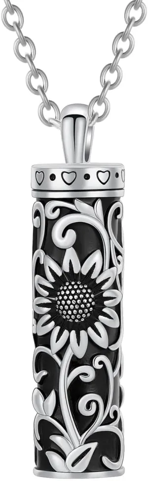 Sunflower Urn Necklaces for Ashes Cylinder Bar Urn Pendant Necklace Celtic Memorial Ashes Locket Keepsake Cremation Jewelry