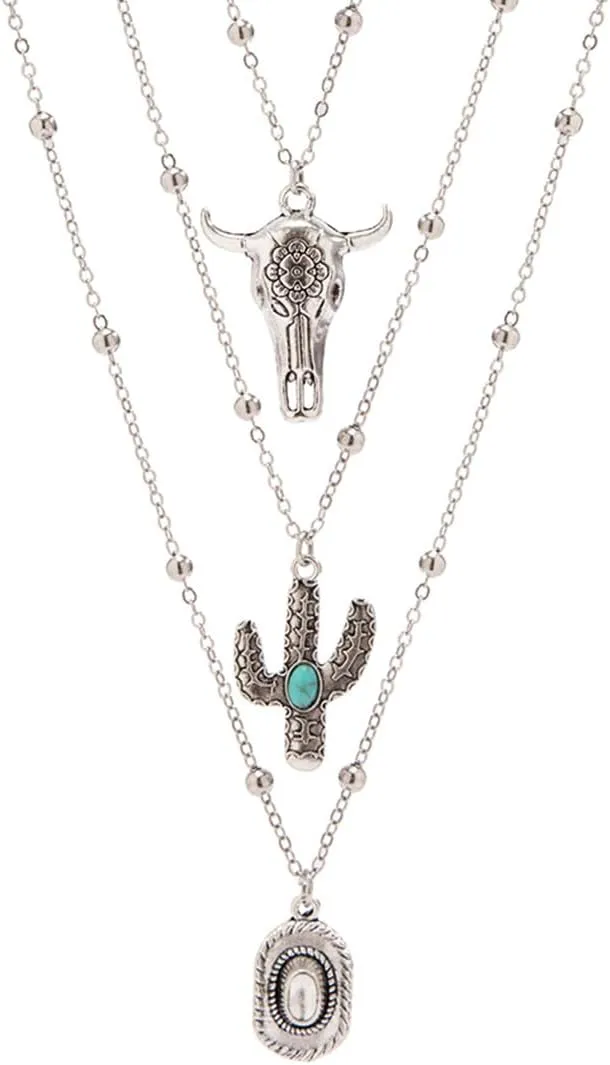SUNNYOUTH Cowboy Cowgirl Hat Boot Pendant Necklace for Women Western Charm Necklace Layered Leather Boho Choker Necklaces