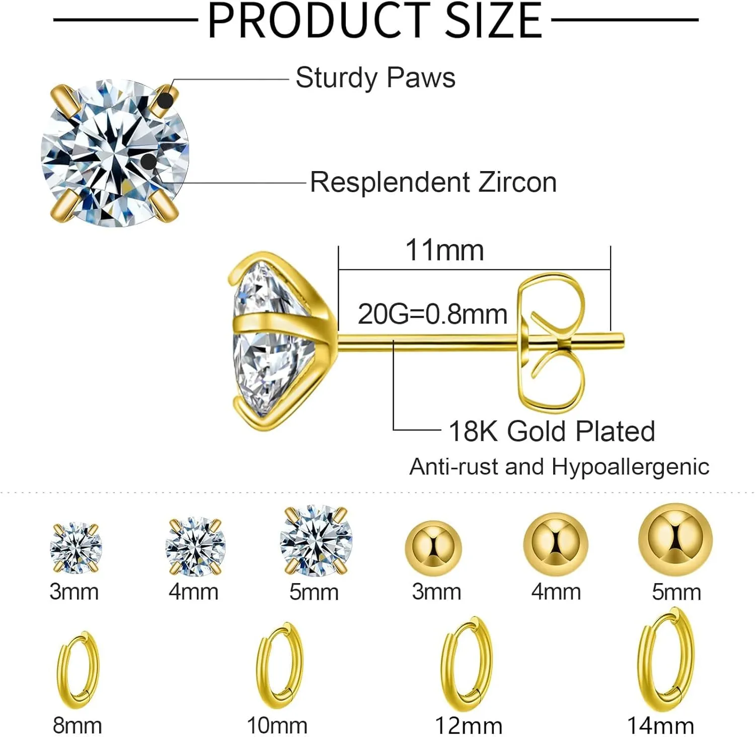 Surgical Steel Earrings Sets for Multiple Piercing Lightweight Small Huggie Hoop Earrings CZ Stud Earrings for Women Trendy Cartilage Hypoallergenic