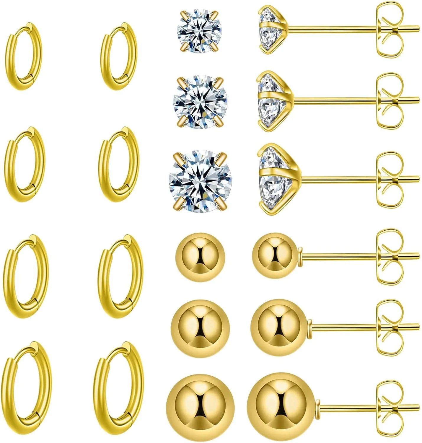 Surgical Steel Earrings Sets for Multiple Piercing Lightweight Small Huggie Hoop Earrings CZ Stud Earrings for Women Trendy Cartilage Hypoallergenic