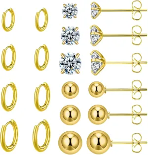 Surgical Steel Earrings Sets for Multiple Piercing Lightweight Small Huggie Hoop Earrings CZ Stud Earrings for Women Trendy Cartilage Hypoallergenic