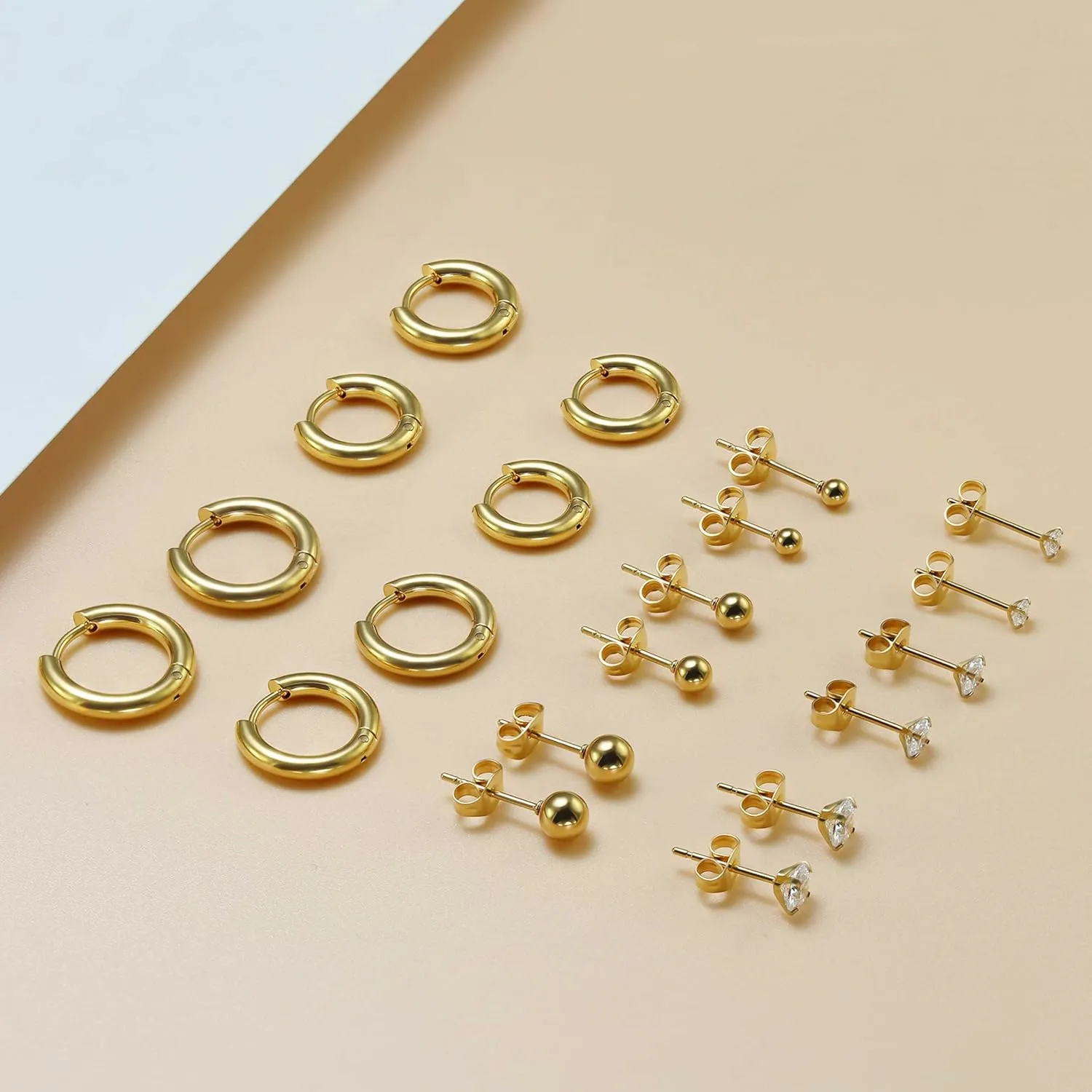 Surgical Steel Earrings Sets for Multiple Piercing Lightweight Small Huggie Hoop Earrings CZ Stud Earrings for Women Trendy Cartilage Hypoallergenic