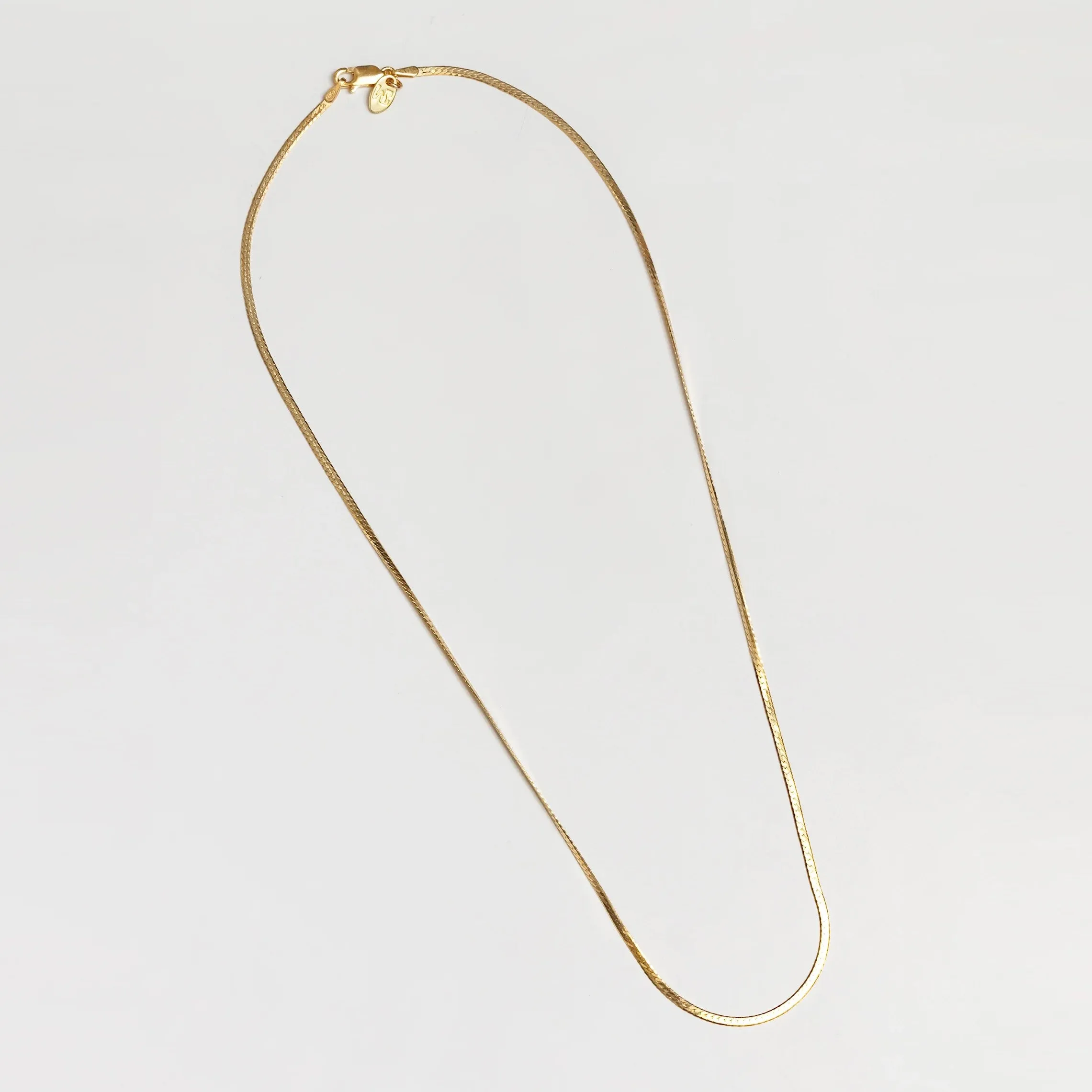 Thin Herringbone Chain Necklace (Gold)