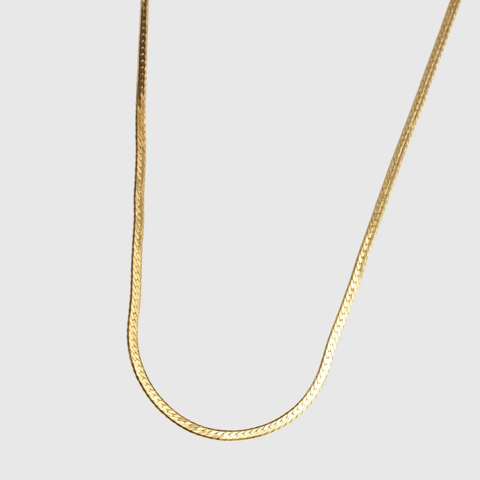 Thin Herringbone Chain Necklace (Gold)