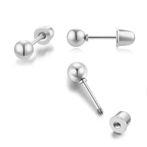 Tiny Ball Stud Earrings for Women Girls,Secure Flatback Ball Earrings for Cartilage Helix Tragus Lobe Piercing for Toddlers Hypoallergenic (4mm Ball, Silver Color)