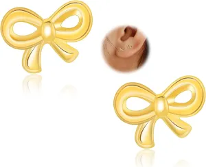 Tiny Bow Earrings for Women Cute Gold Stud Earrings Simple Minimalist Small Dainty Earrings 4mm