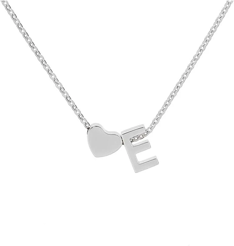 Tiny Gold Heart Initial Necklace Dainty Silver Heart Letter A-Z Necklace Personalized Monogram Name Necklaces Birthday Gifts for Women Jewelry