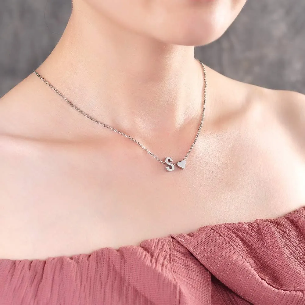 Tiny Gold Heart Initial Necklace Dainty Silver Heart Letter A-Z Necklace Personalized Monogram Name Necklaces Birthday Gifts for Women Jewelry