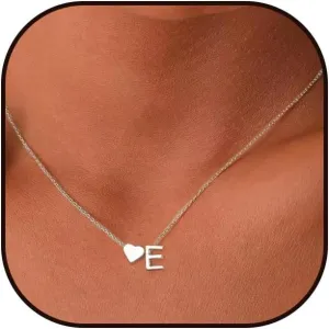 Tiny Gold Heart Initial Necklace Dainty Silver Heart Letter A-Z Necklace Personalized Monogram Name Necklaces Birthday Gifts for Women Jewelry