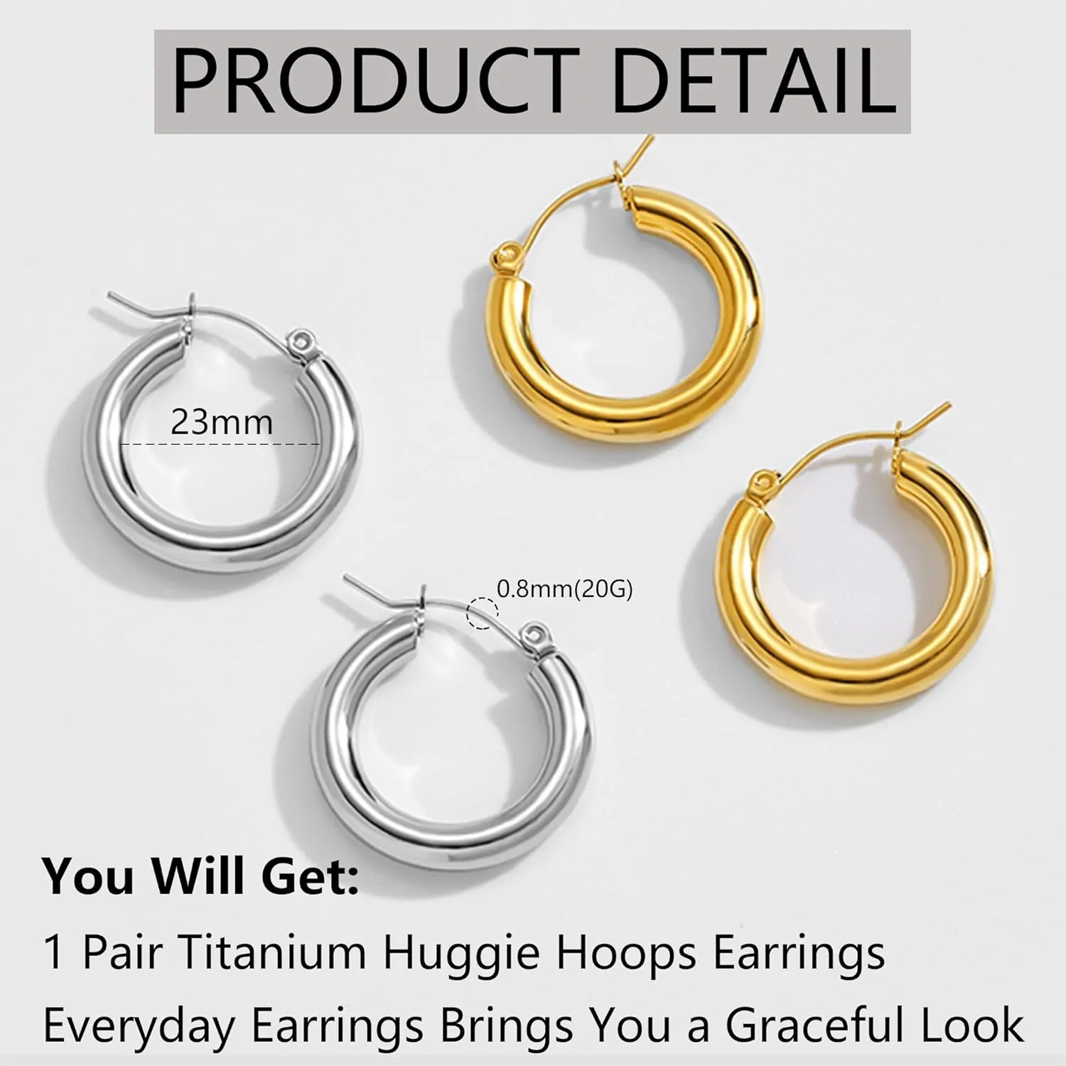 Titanium Huggie Hoop Earrings for Women Gold Chunky Hoop Earrings for Women Thick Silver Hoops Huggie Hoops Earrings for Women