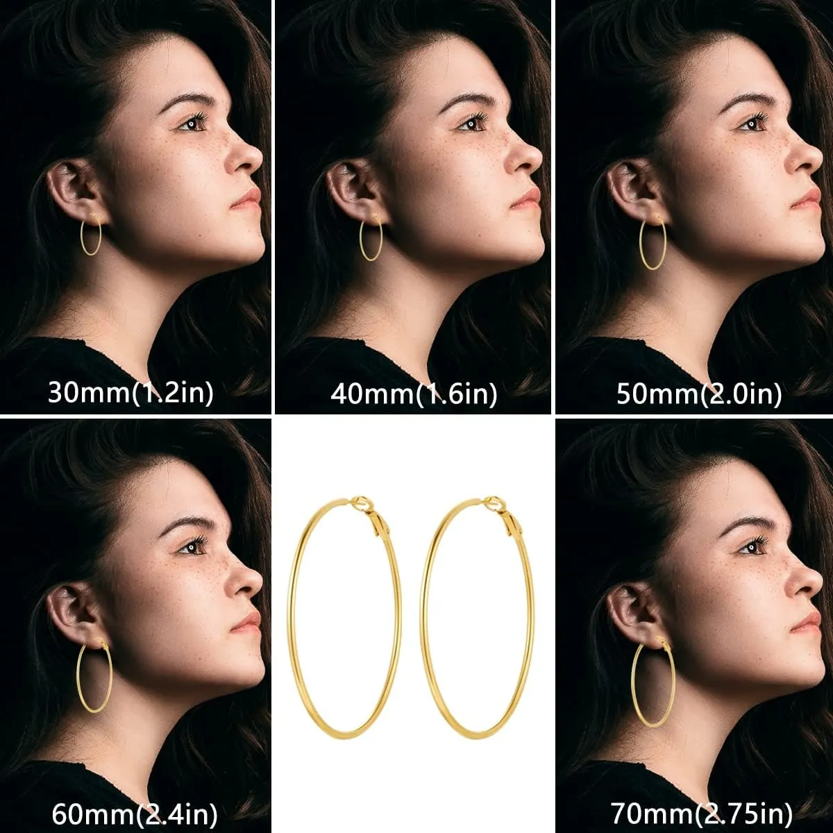 TIZU Big Hoop Earrings for Women Stainless Steel Hypoallergenic 14K Gold/Rose Gold/Black/Silver Hoop Earrings, 40mm/50mm/60mm/70mm Hoops Earrings Birthday Mothers Day Jewelry Gifts Women