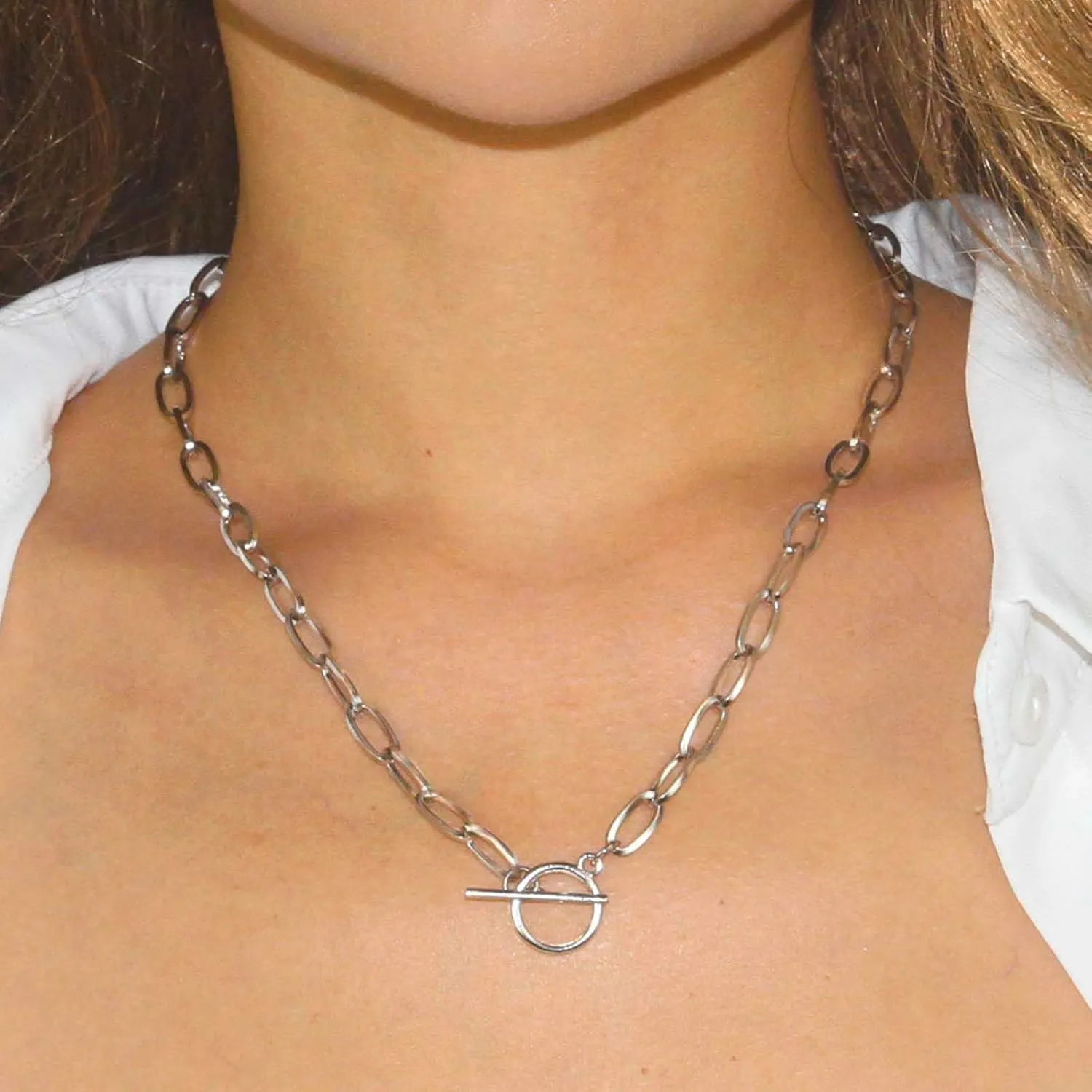 Toggle Necklace 14K Gold Plated Paperclip Chain Choker Stainless Steel Cable Necklaces Jewelry for Women