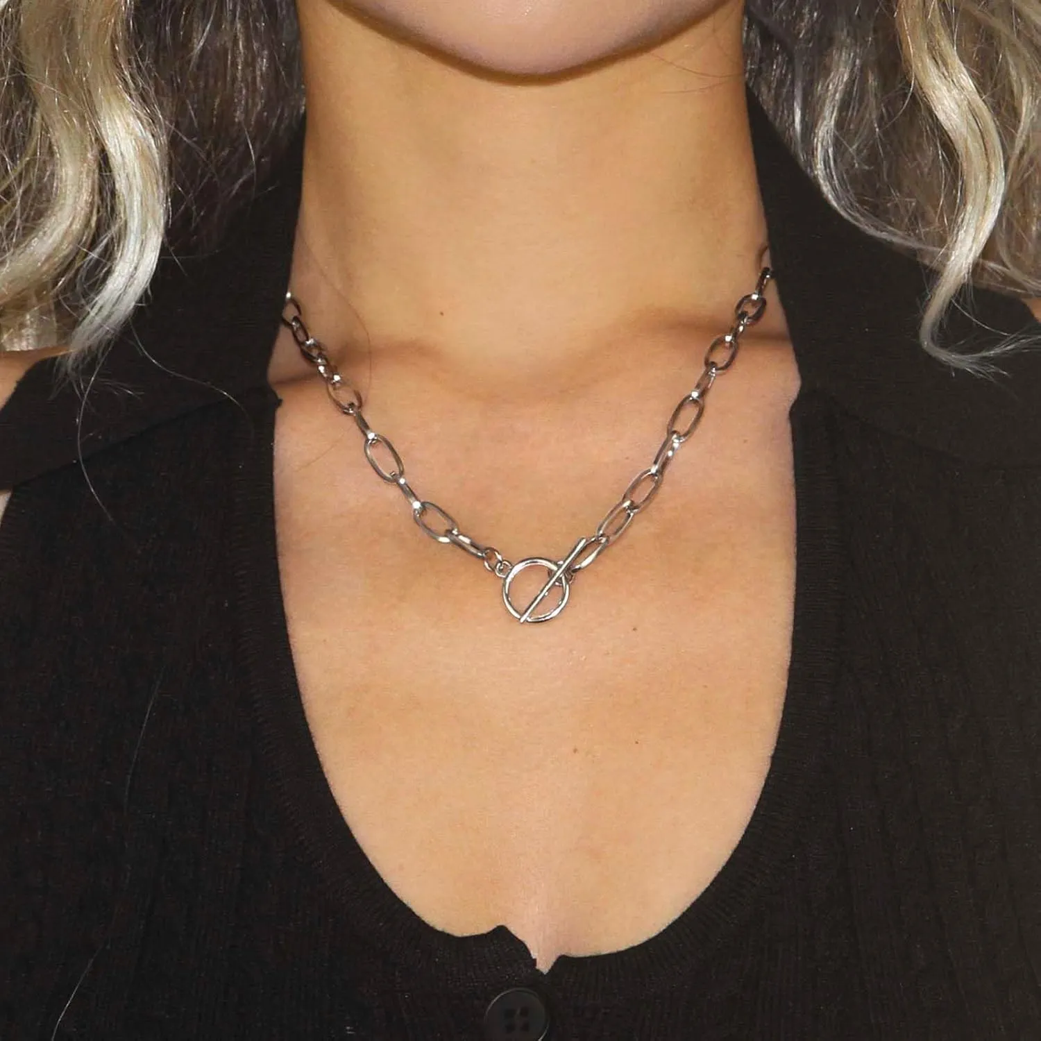 Toggle Necklace 14K Gold Plated Paperclip Chain Choker Stainless Steel Cable Necklaces Jewelry for Women